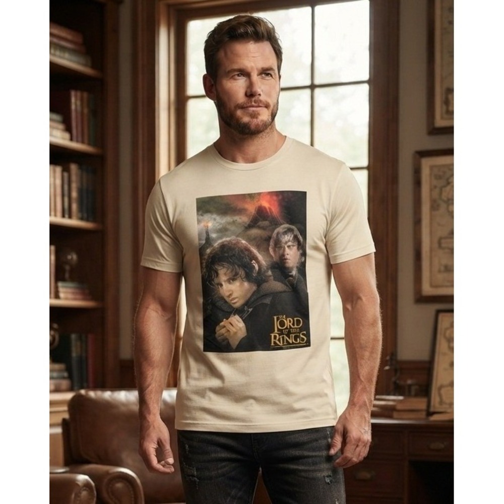 Lord of the Rings Graphic T-Shirt Men's 3XL Frodo Samwise Beige Cotton Movie Tee